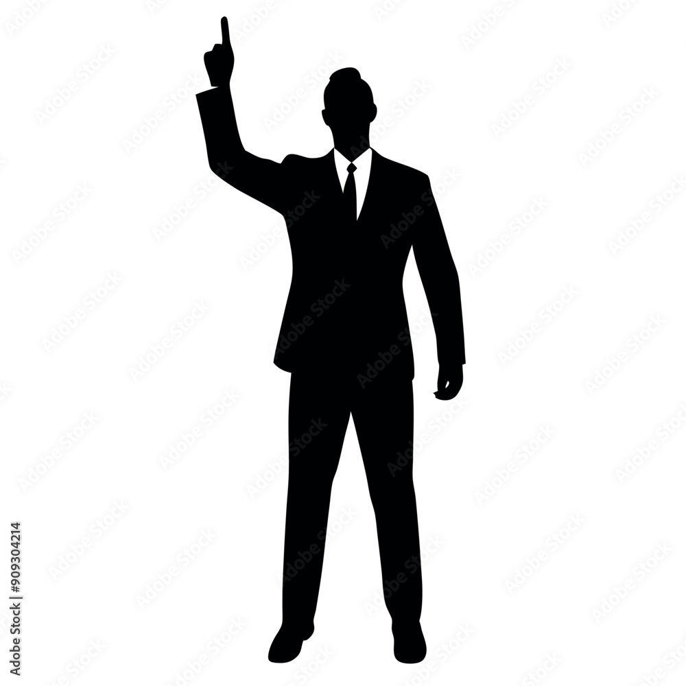 A business man stand with pointing his finger on the up vector silhouette A business man stand with pointing his finger on the up vector silhouette