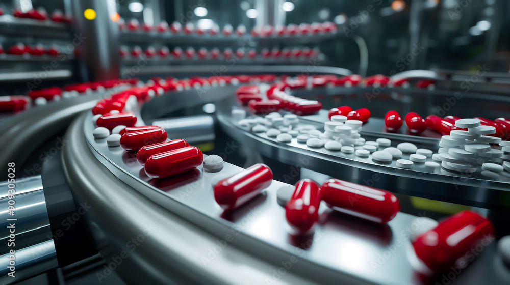 Automated robotic manufacture vitamins pills, dietary supplements or medicine, Pharmaceutical production plant Automated robotic manufacture vitamins pills, dietary supplements or medicine, Pharmaceutical production plant