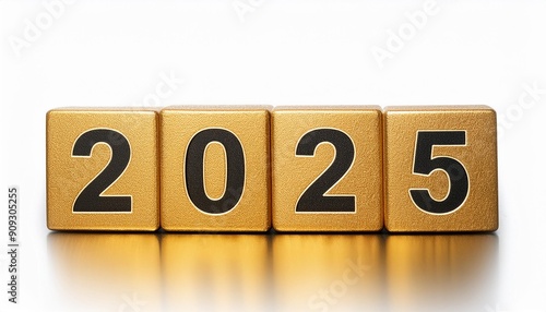 Golden 2025: A Bright Start to the New Year on a Clean White Background