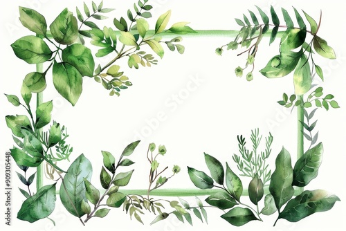 Watercolor Green Leaves Frame