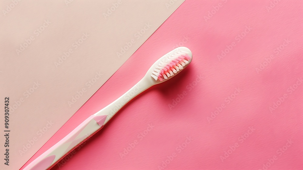 Toothbrush on pink and cream background Toothbrush on pink and cream background