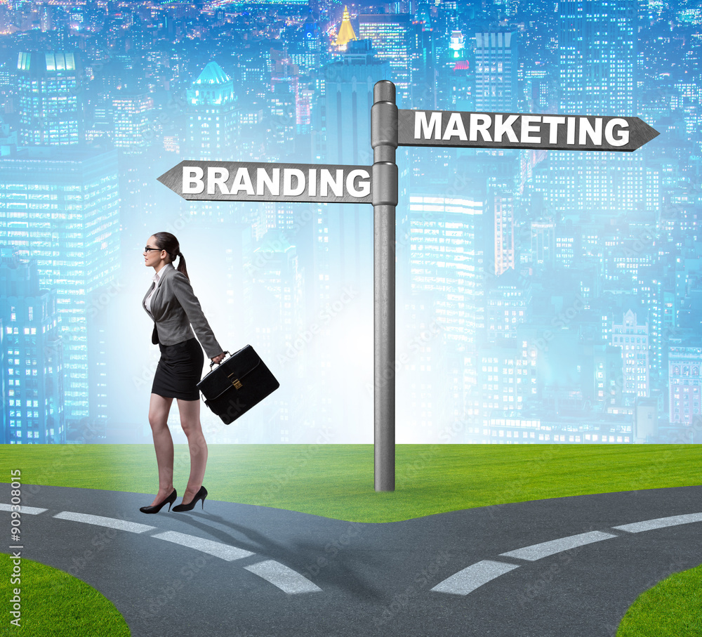 Branding and marketing concept with businesswoman Branding and marketing concept with businesswoman