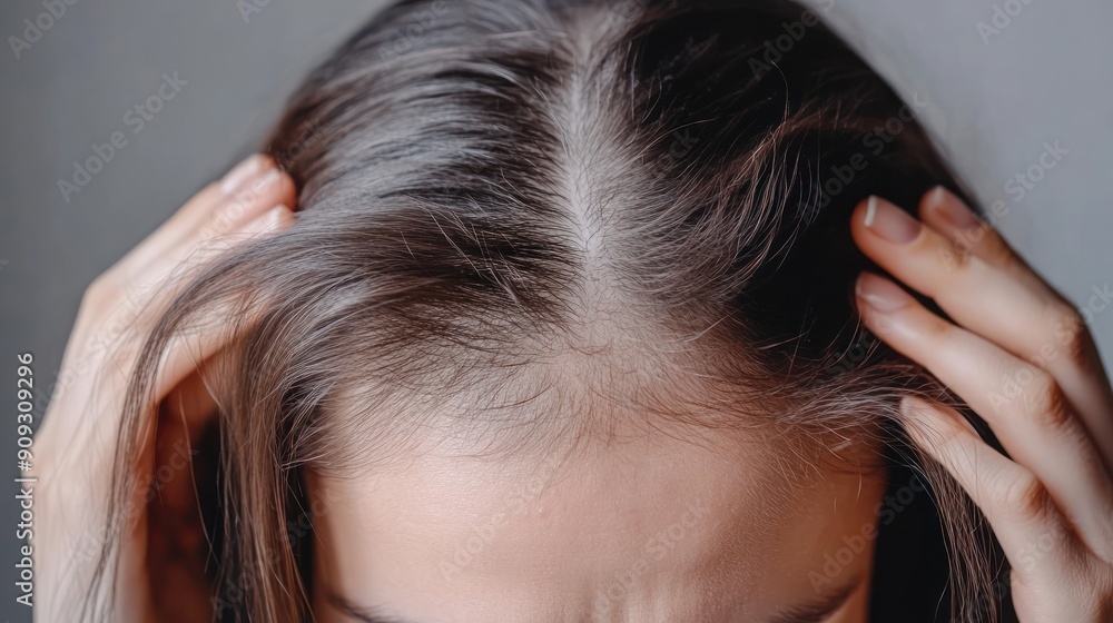 Naklejka premium Woman's Hair Showing Signs of Hair Loss