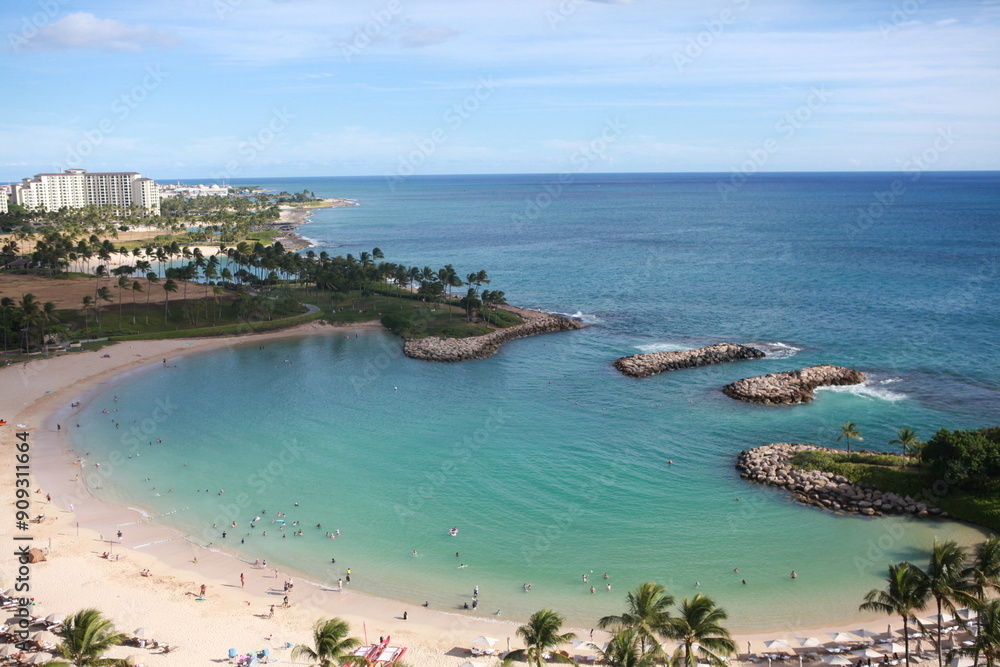 Aerial view of beach and ocean lagoon at Ko'Olina, Oahu, Hawaii Aerial view of beach and ocean lagoon at Ko'Olina, Oahu, Hawaii
