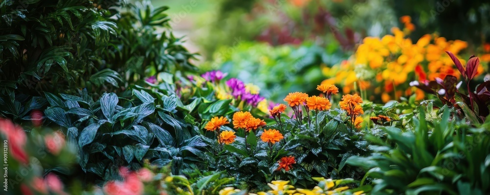Vibrant garden with diverse flowers in full bloom, showcasing a rich palette of colorful flora amidst lush greenery. Vibrant garden with diverse flowers in full bloom, showcasing a rich palette of colorful flora amidst lush greenery.