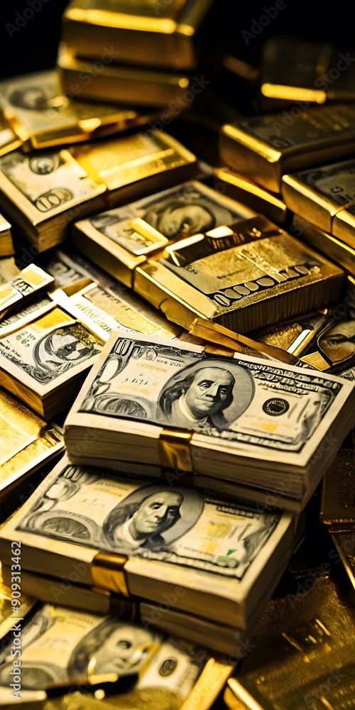 stack of dollars with gold stack of dollars with gold