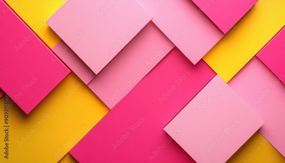Closeup of a vibrant pink and yellow geometric pattern on a bright yellow background Closeup of a vibrant pink and yellow geometric pattern on a bright yellow background