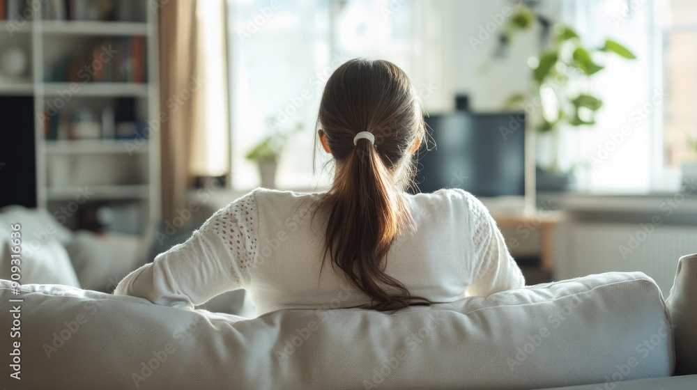 Woman Relaxing on Couch Watching Television Woman Relaxing on Couch Watching Television