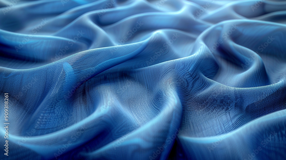 Fototapeta premium Luxurious soft draped light blue satin fabric with smooth texture, elegant and shiny material. 