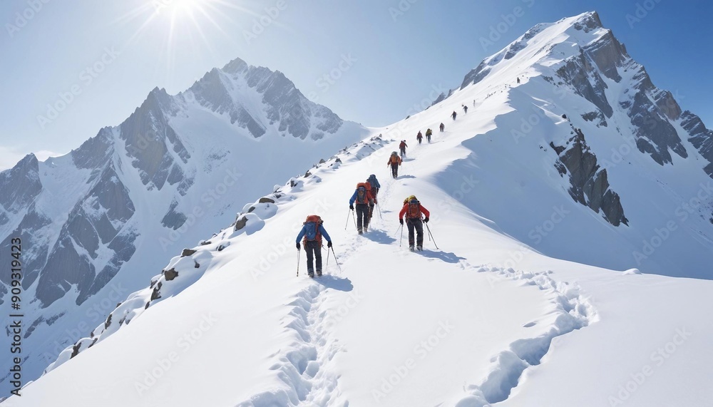 climbers making their way up the snow-covered mountainside one after the other
climbers making their way up the snow-covered mountainside one after the other