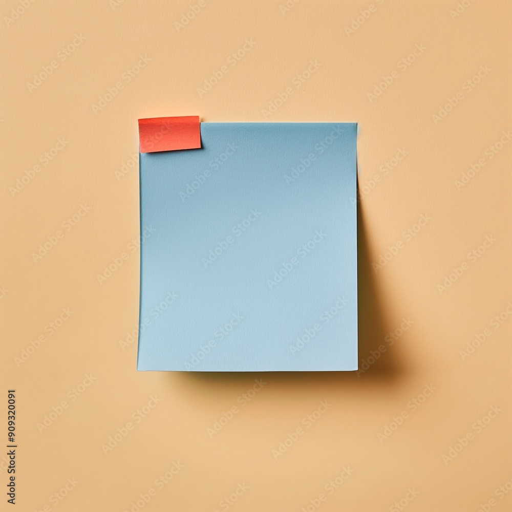 Empty Blue Notepaper on the wall with a Red Sticker on a Soft Peach Background. Blank Paper with Copy Space Empty Blue Notepaper on the wall with a Red Sticker on a Soft Peach Background. Blank Paper with Copy Space