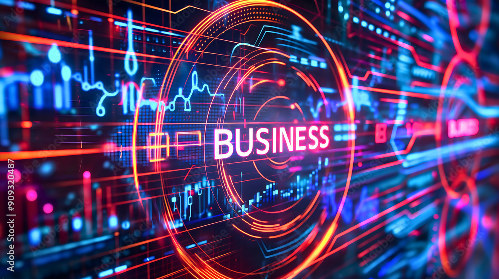 Obraz premium Digital cybernetic business dashboard background. Virtual internet software interface, futuristic hud technology, infographic, screen, big data graph, automation