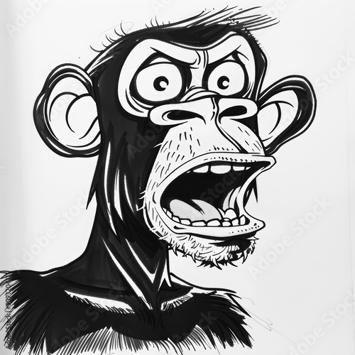 Aggressive Chimpanzee Head in Black and White photo