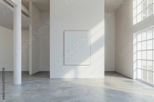 empty painting on the wall of a spacious gallery hall. large canvas with free space for a poster  art