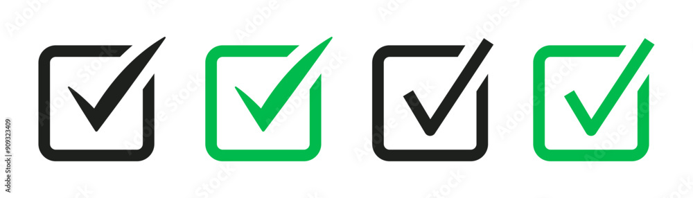check mark icon button set. check box icon with right or correct buttons and yes checkmark icons in green tick box - checkbox symbol sign. check mark box square frame. vector illustration check mark icon button set. check box icon with right or correct buttons and yes checkmark icons in green tick box - checkbox symbol sign. check mark box square frame. vector illustration