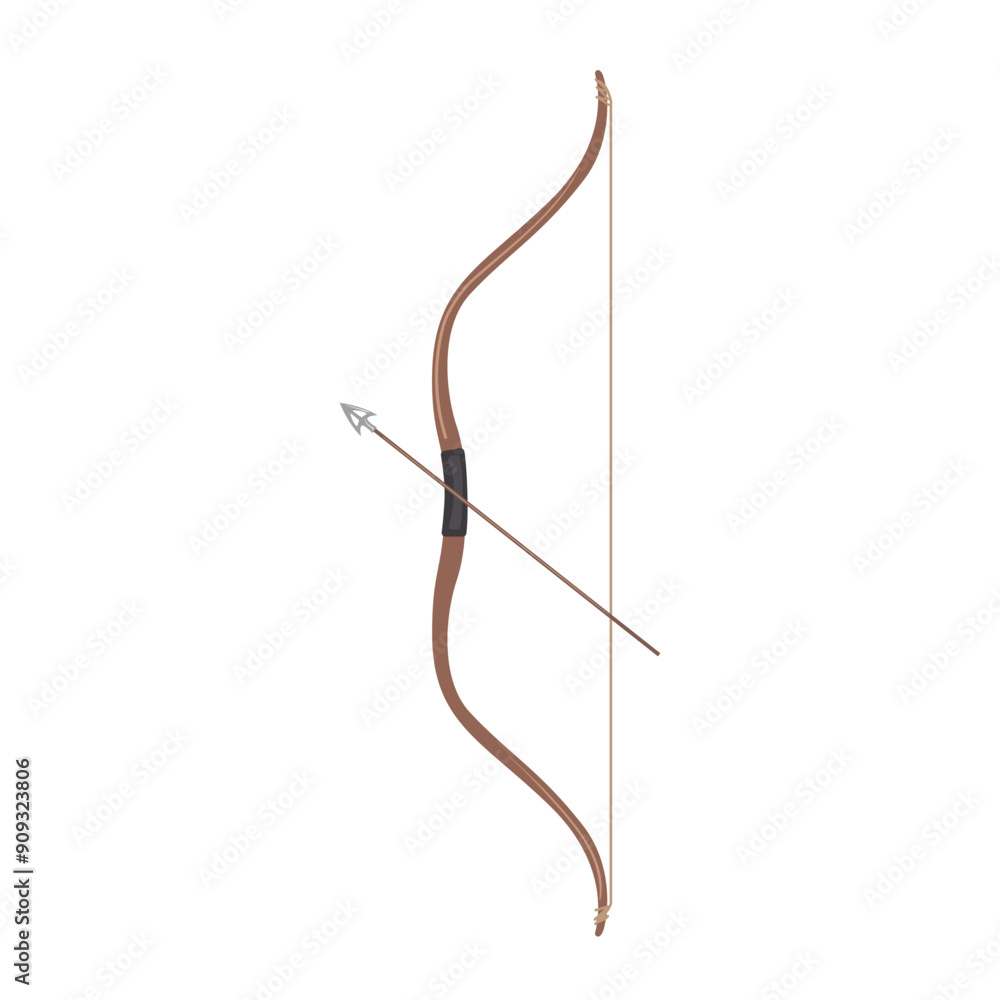 Antique longbow medieval weapon for archer flat cartoon design isolated on white background Antique longbow medieval weapon for archer flat cartoon design isolated on white background