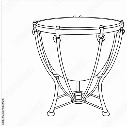 Line art drawing of a timpani drum