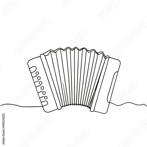 Line art drawing of an accordion on a white background