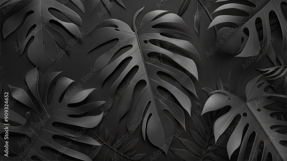 Black paper cut monstera on textured background
Black paper cut monstera on textured background