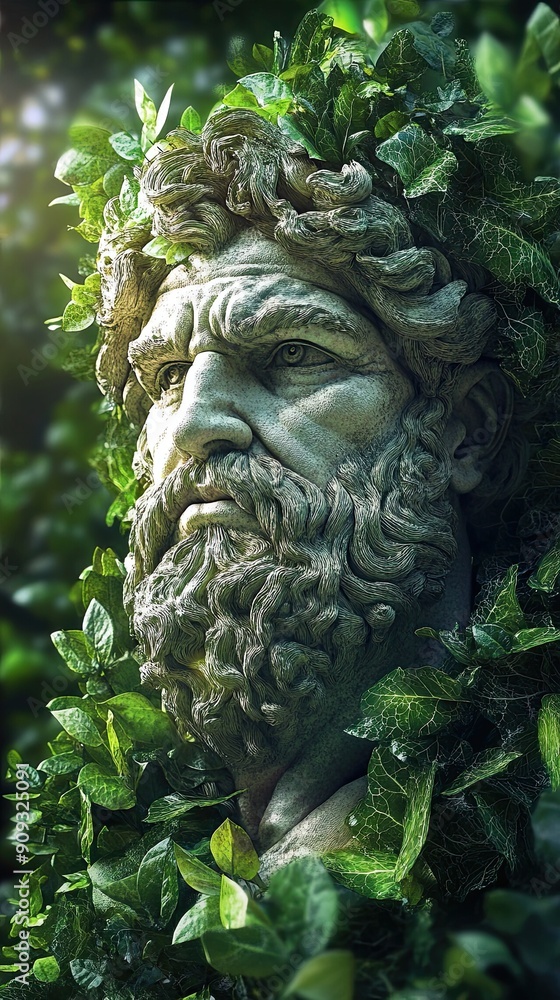 Stone Sculpture of a Bearded Man Surrounded by Leaves Stone Sculpture of a Bearded Man Surrounded by Leaves