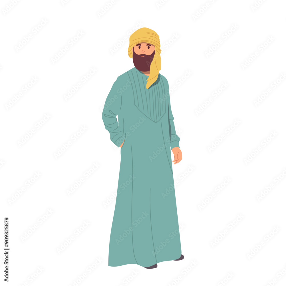Φωτογραφία Adult bearded Islamic man isolated cartoon character wearing traditional orienta