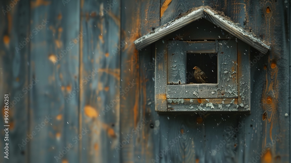 a bird is sitting in a window of a birdhouse a bird is sitting in a window of a birdhouse