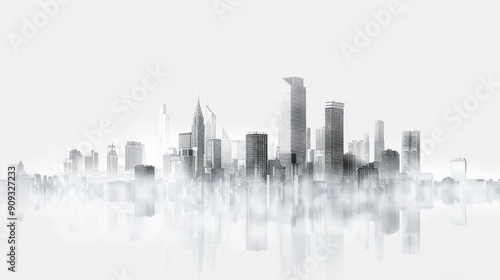 Mist-Covered Skyline of a Modern City During Early Morning Hours