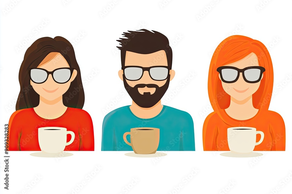 Stylized Illustrations of Friends Enjoying Coffee Stylized Illustrations of Friends Enjoying Coffee