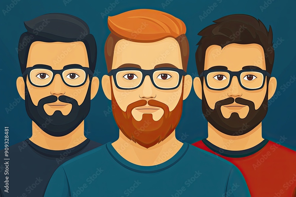 Stylized Portraits of Three Men with Glasses Stylized Portraits of Three Men with Glasses