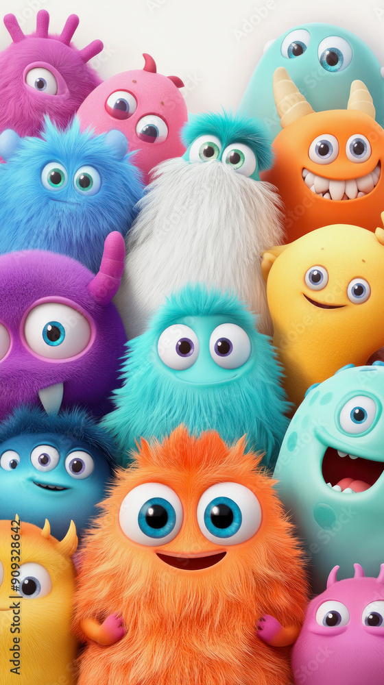 Obraz premium phone wallpaper illustration with colorful monster characters