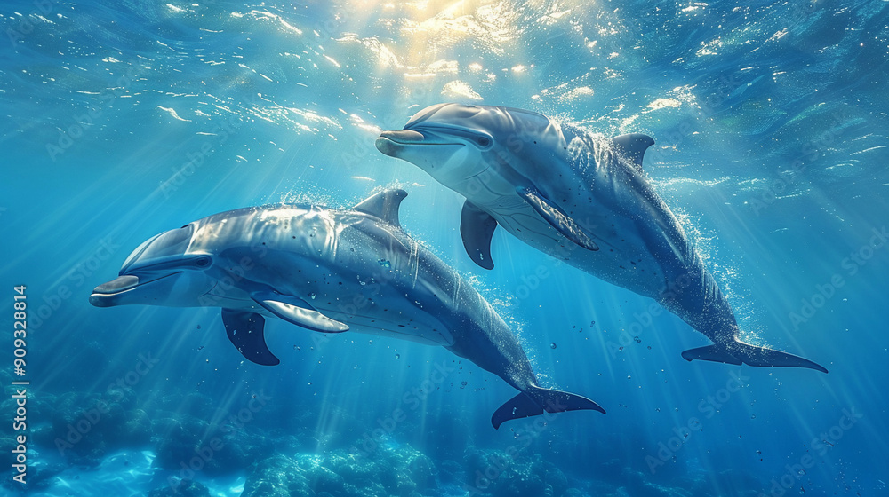 Dolphins swimming in the depths of the water. Dolphins swimming in the depths of the water.