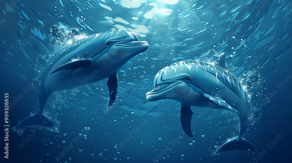 Obraz premium Dolphins swimming in the depths of the water.
