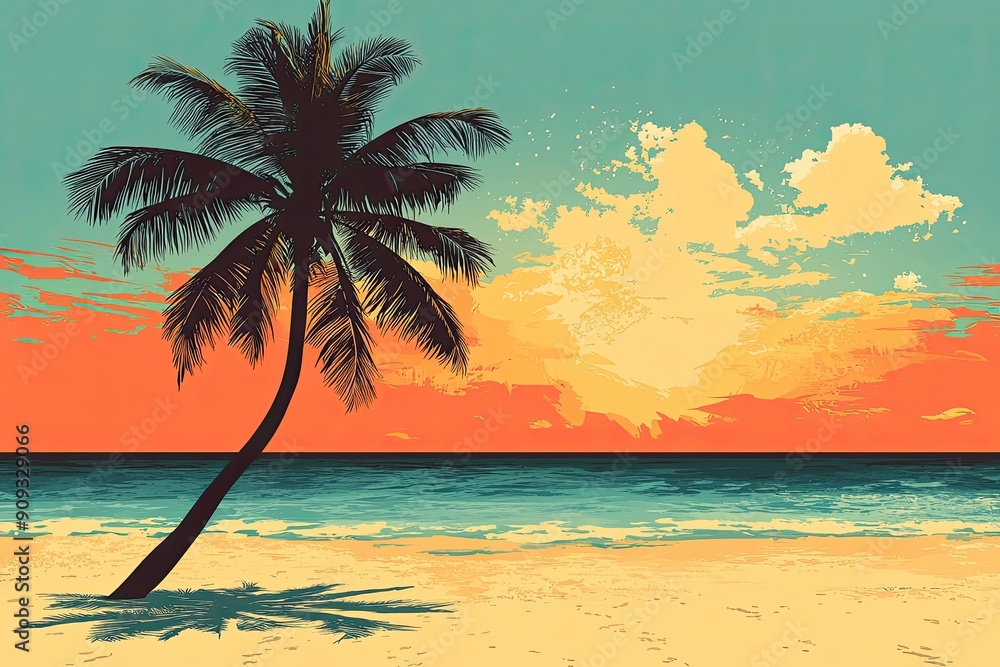 Tropical Sunset with Palm Tree and Ocean View Tropical Sunset with Palm Tree and Ocean View