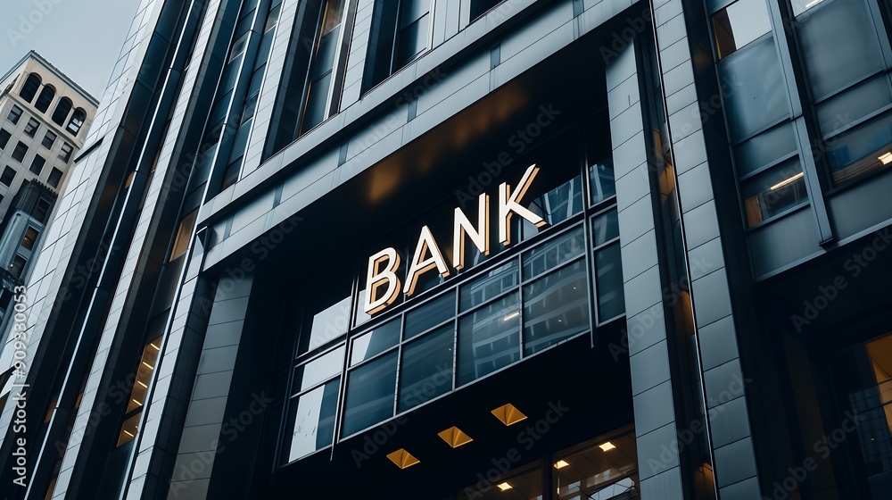 Modern Bank Building with Glass Facade Modern Bank Building with Glass Facade