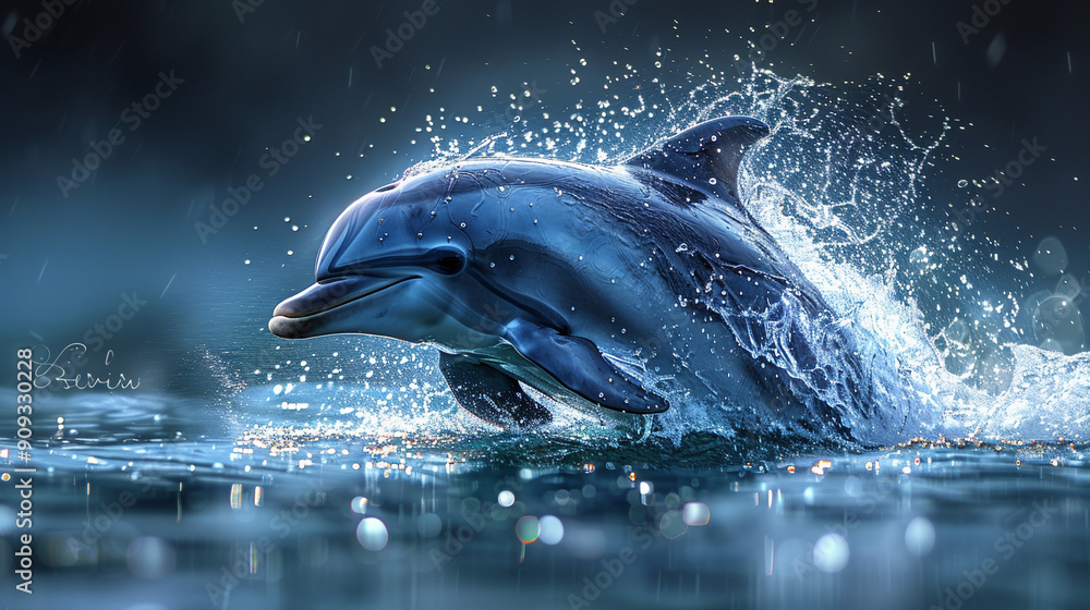 Obraz premium A dolphin emerging from the water.