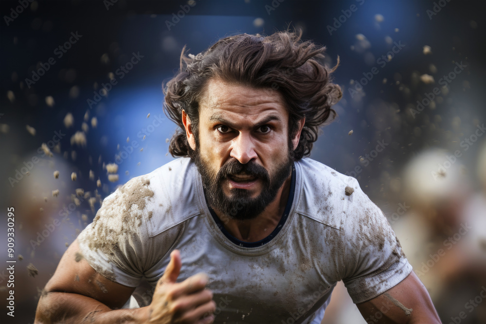 Intense rugby match. professional action shot of determined player in sports photography style Intense rugby match. professional action shot of determined player in sports photography style