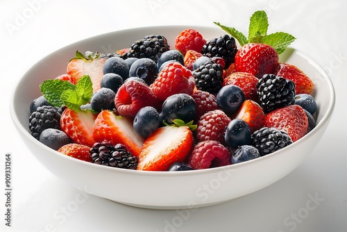 Vibrant Mixed Berries in a Bowl Strawberries Blueberries Raspberries Blackberries Fresh Healthy and Colorful Ideal for Breakfast Dessert or Snack Perfect for Food Photography