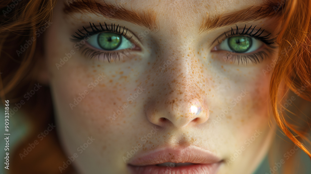 close up portrait of a beautiful woman with ginger hair and green eyes close up portrait of a beautiful woman with ginger hair and green eyes
