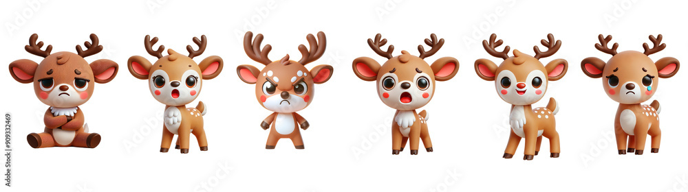 Cute Deer Christmas 3D Toys for children, avatar cartoon character cute emotions style, illustration vector Cute Deer Christmas 3D Toys for children, avatar cartoon character cute emotions style, illustration vector