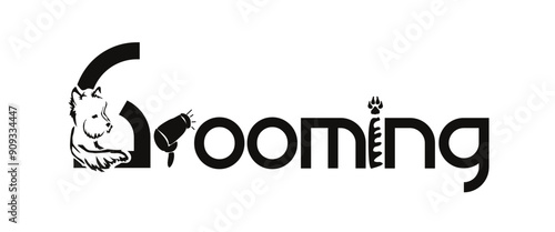 Drawing of an overgrown and trimmed Yorkshire Terrier. Beauty salon for dogs. Grooming service logo. Stylized Yorkshire Terrier. Vector drawing of a small dog. Gestalt animal design