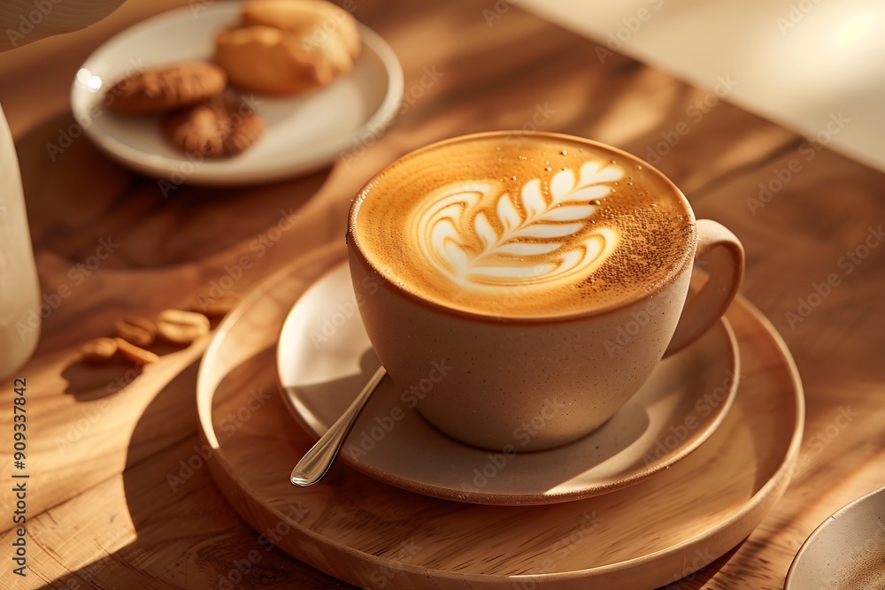 Elegant Latte Art in a Ceramic Cup on a Wooden Table Capturing the Cozy and Inviting Atmosphere of a Gourmet Coffee Experience Perfect for Cafe and Beverage Photography Elegant Latte Art in a Ceramic Cup on a Wooden Table Capturing the Cozy and Inviting Atmosphere of a Gourmet Coffee Experience Perfect for Cafe and Beverage Photography
