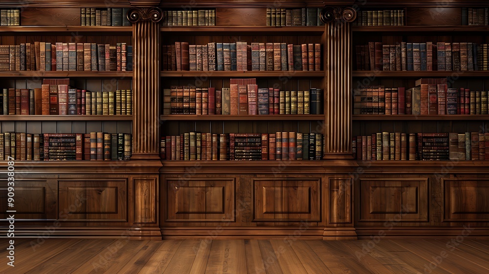Wall wooden background classical library books or library Wall wooden background classical library books or library
