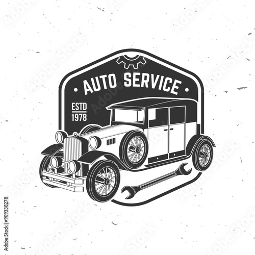 Auto service logo, emblems, badges and icons. Vector. Service car repair, restoration and car club design elements.