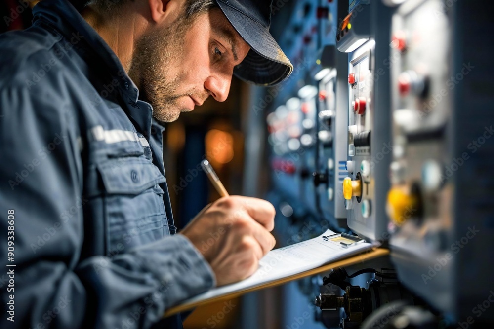 Close-up Image of a Male Technician Recording Meter Readings on a Clipboard Close-up Image of a Male Technician Recording Meter Readings on a Clipboard