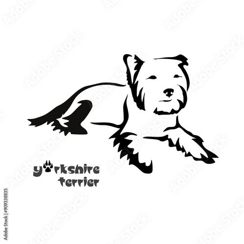 Stylized Yorkshire Terrier. Vector drawing of a small dog. Gestalt animal design