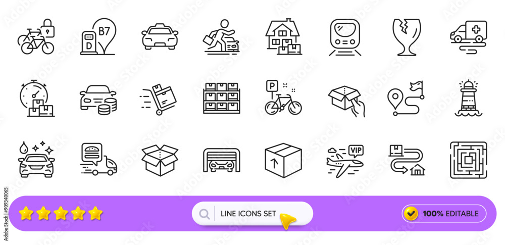 Tracking parcel, Car wash and Hold box line icons for web app. Pack of Diesel station, Fragile package, Taxi pictogram icons. Ambulance transport, Parking garage, Bicycle lockers signs. Vector Tracking parcel, Car wash and Hold box line icons for web app. Pack of Diesel station, Fragile package, Taxi pictogram icons. Ambulance transport, Parking garage, Bicycle lockers signs. Vector