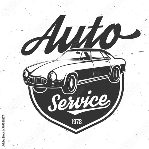 Auto service logo, emblems, badges and icons. Vector. Service car repair, restoration and car club design elements.