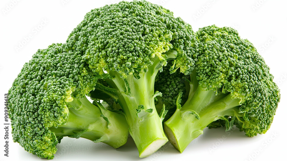 Fresh Green Broccoli Floating Isolated on White Background, Crisp Broccoli Florets, Healthy Vegetable, Organic Broccoli, Vibrant Green Color, Nutritious Greens, Clean Culinary Ingredient