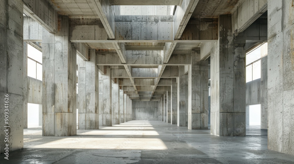 Empty Industrial Space With Concrete Columns and Natural Light in Abandoned Warehouse Empty Industrial Space With Concrete Columns and Natural Light in Abandoned Warehouse