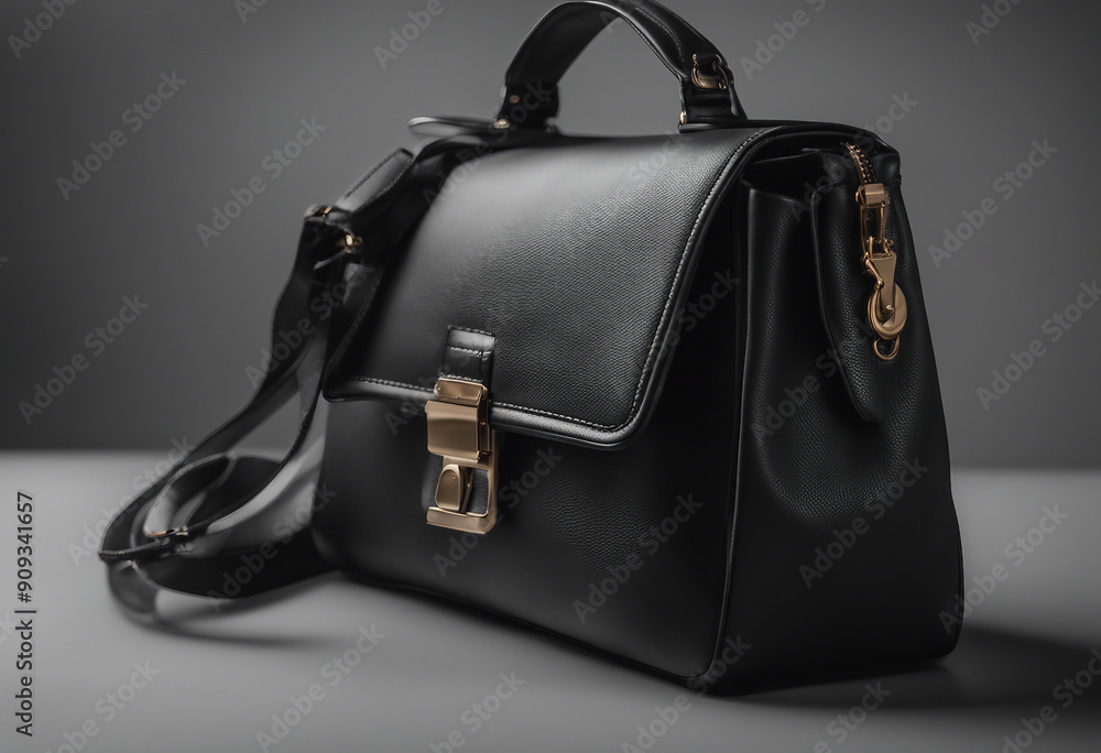 Casual black leather women bag isolated on transparent background Casual black leather women bag isolated on transparent background